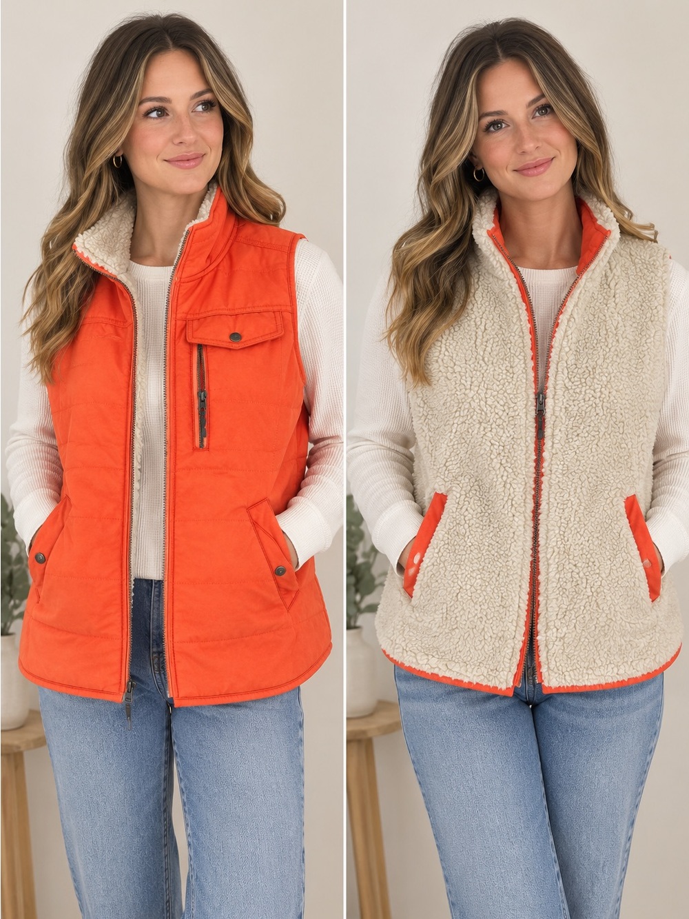 Carhartt Reversible Orange and Cream Sherpa Vest - Women's